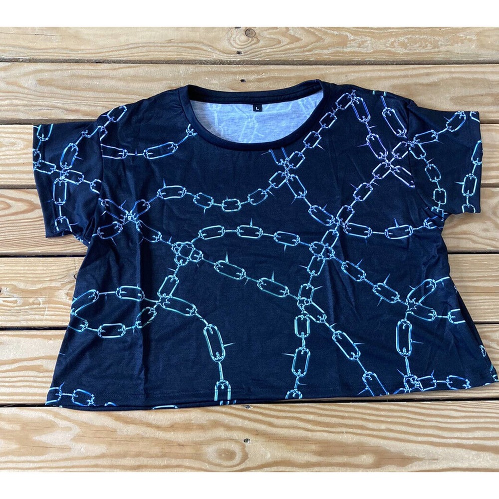 NEW Vapor 95 Chain Crop T Shirt Size Large Women’s Black Pullover